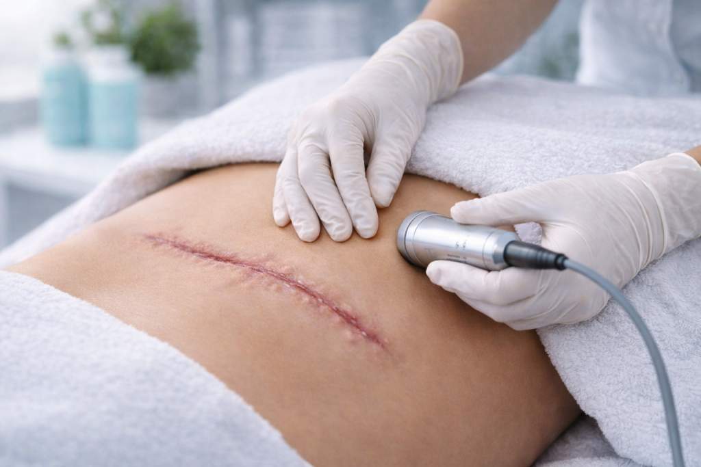 Tratamiento de cicatriz quirúrgica con fisioterapia dermatofuncional