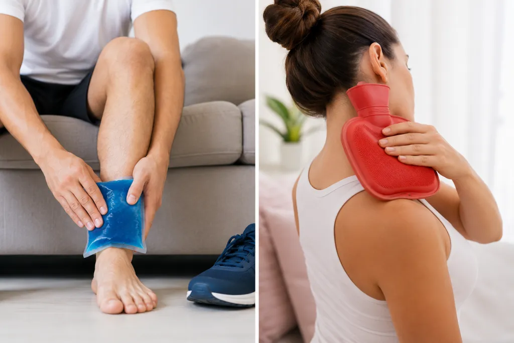 Comparación entre aplicación de hielo y calor para aliviar dolor muscular y lesiones